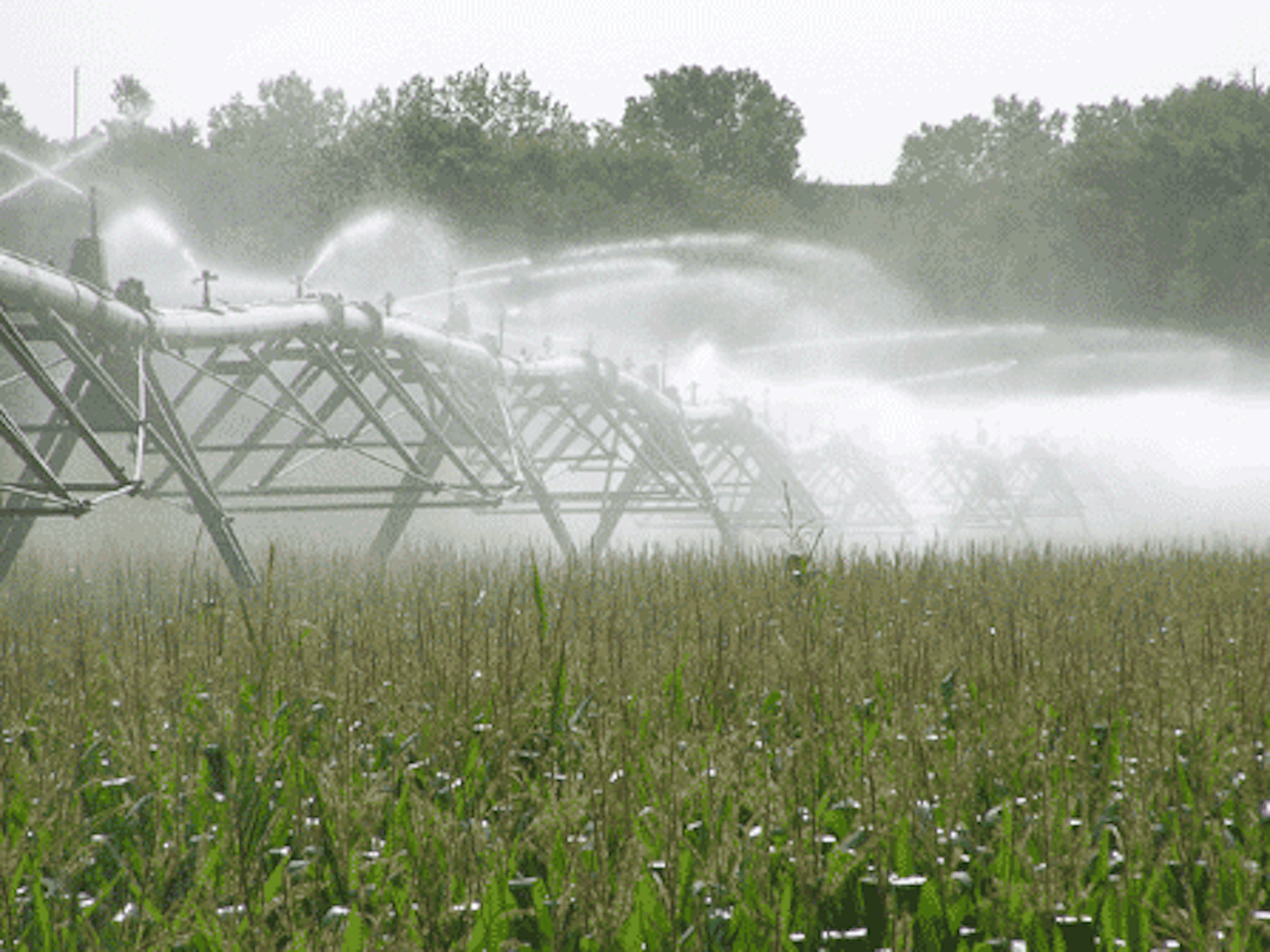 Center pivot irrigation over farmland