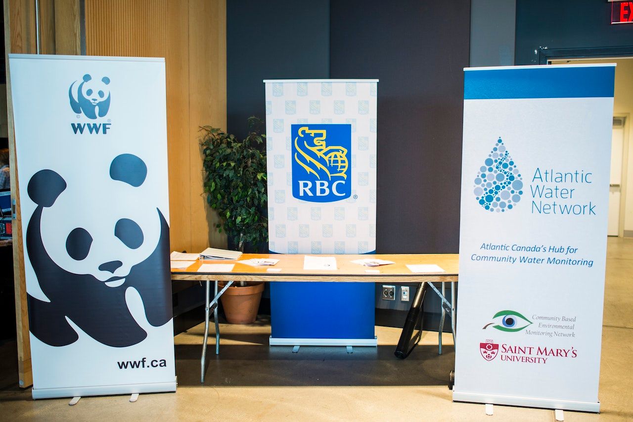 Three banner stands on display WWF Canada, RBC, and Atlantic Water network