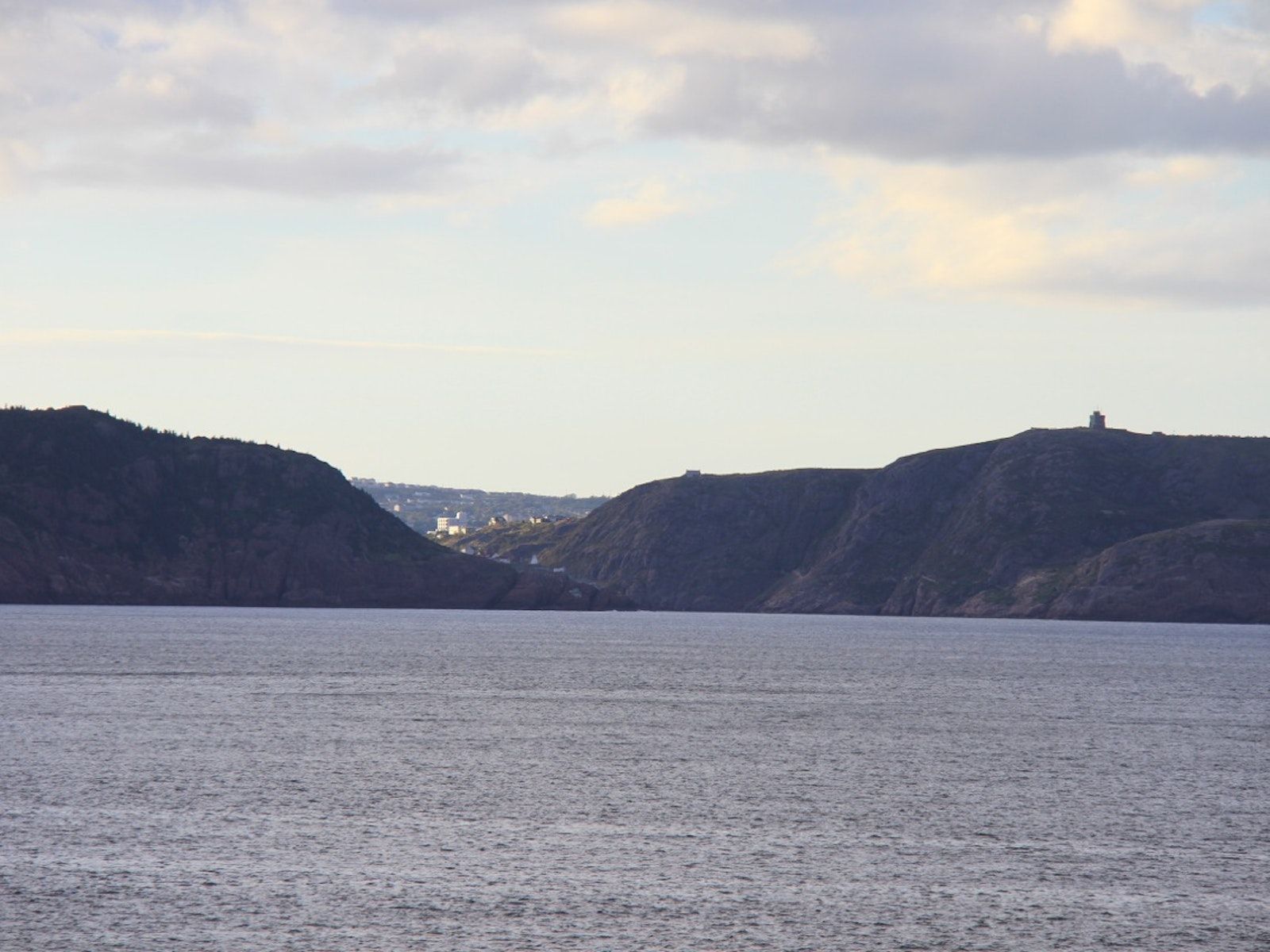 Mouth of the Saint John's Harbour in Newfoundland looking into the harbour from the ocean 