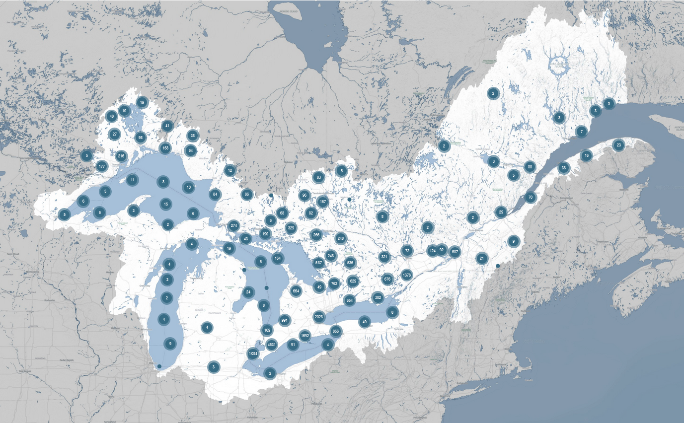 Carte des points de données de Great Lakes DataStream.