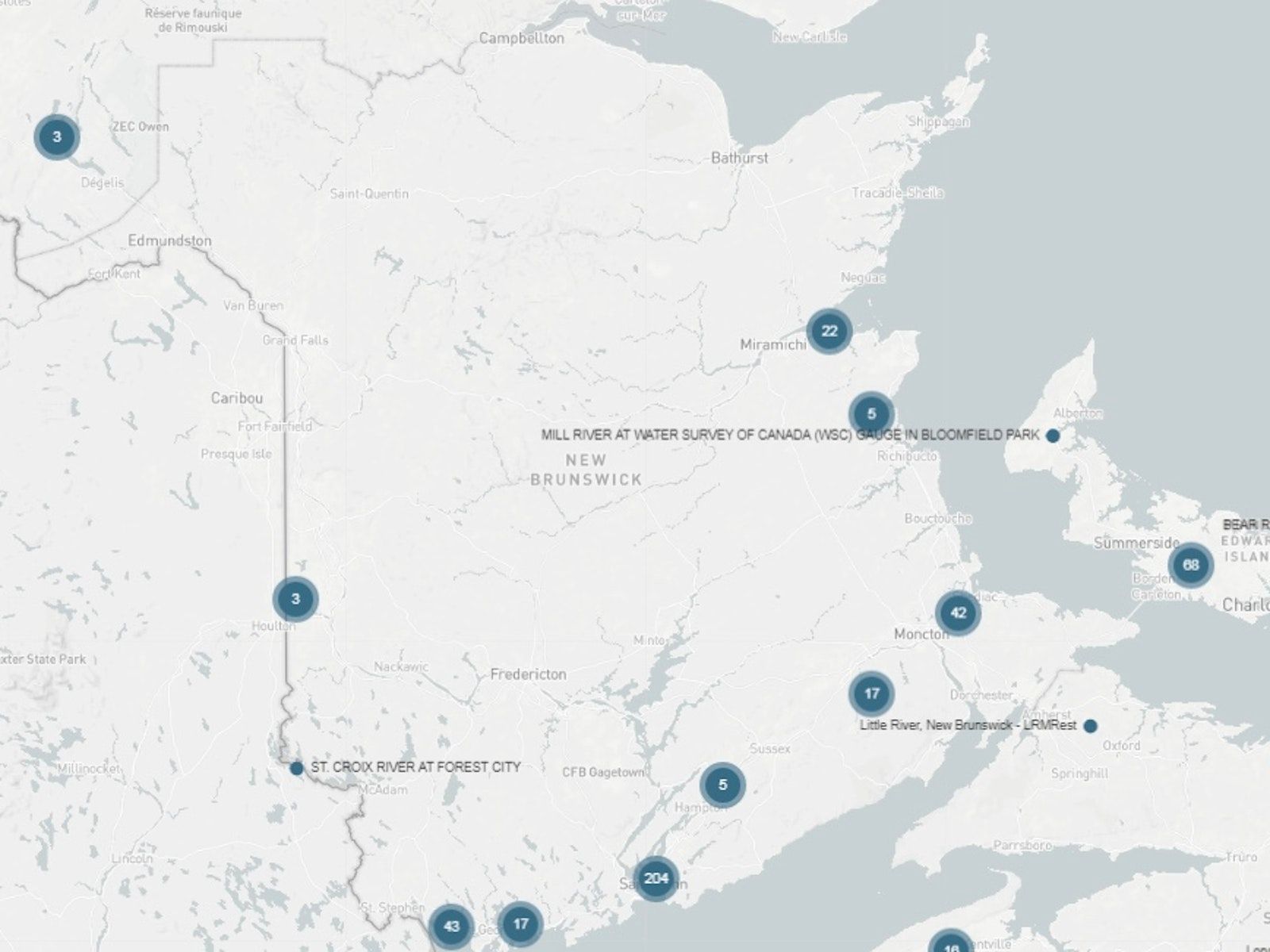 Capture d'écran des emplacements dans Atlantic DataStream