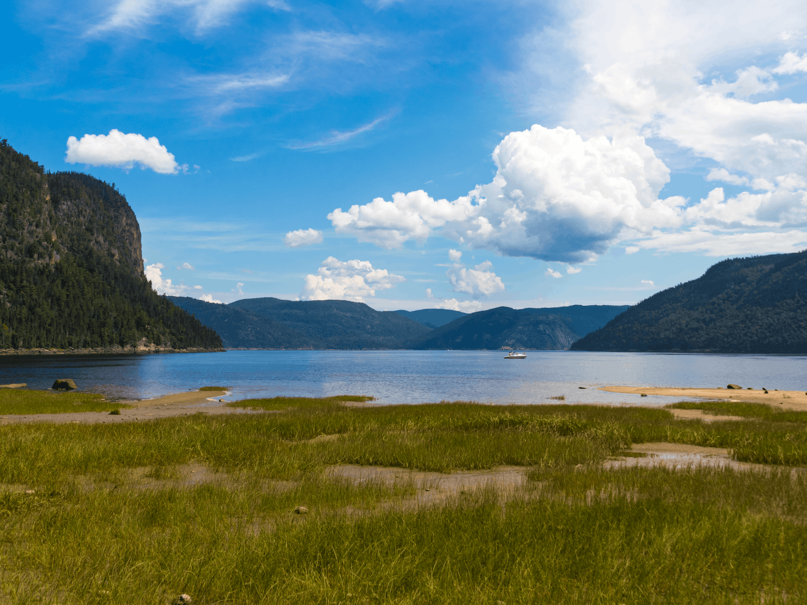 Saguenay Fjord national park Quebec Canada summer landscape of the water and mountains
