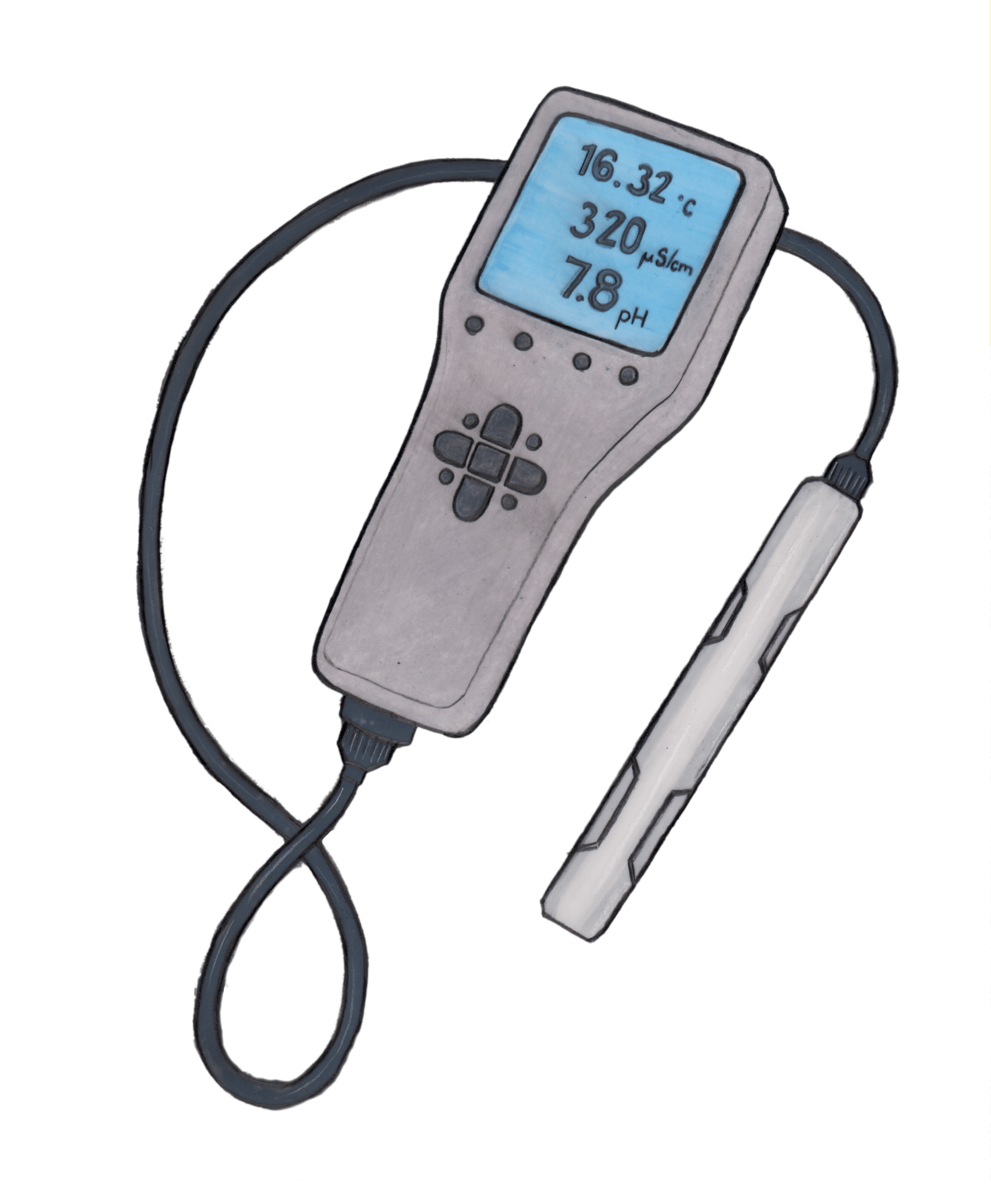 Drawing of a handheld device with probe. 