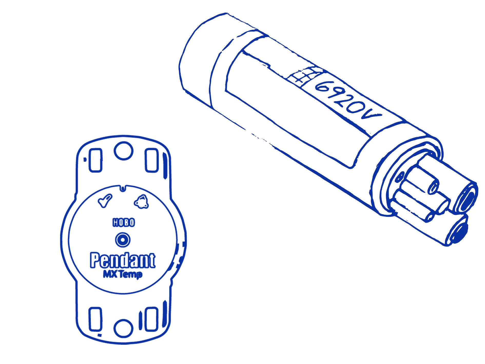 Blue sketch of two deployable sensors.